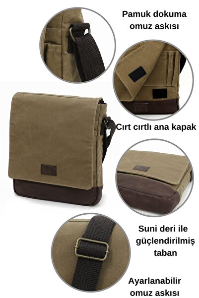 Old Cotton Cross Strap Postman Shoulder School Tablet Bag Water Resistant Waxed Canvas - 7112