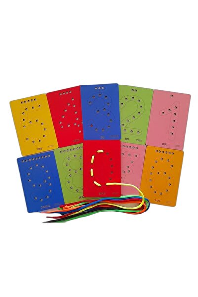 eryatex Eğitici Ahşap Rengarenk Delikli Ince Motor Beceri Geliştirici Montessori Rakam Öğrenme Seti