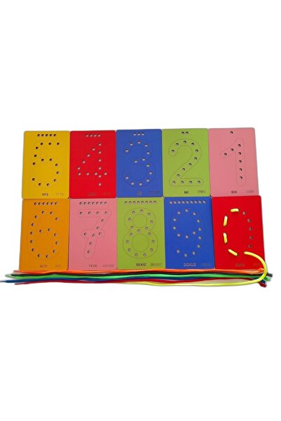 eryatex Eğitici Ahşap Rengarenk Delikli Ince Motor Beceri Geliştirici Montessori Rakam Öğrenme Seti