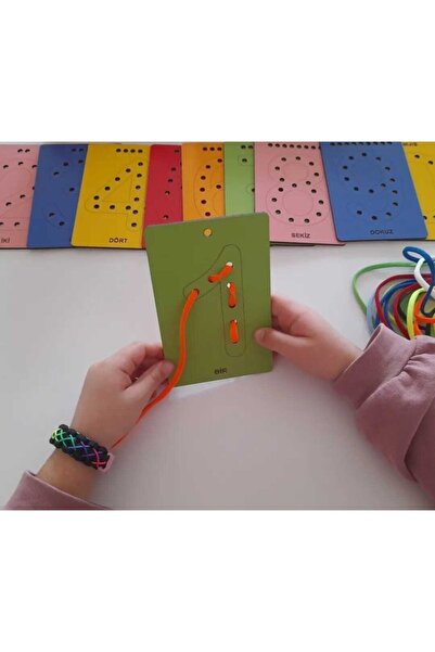 eryatex Eğitici Ahşap Rengarenk Delikli Ince Motor Beceri Geliştirici Montessori Rakam Öğrenme Seti