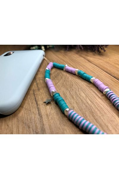 Stoneday Turquoise Lilac Colored Phone Charm Phone Strap Special Design Fimo Bead