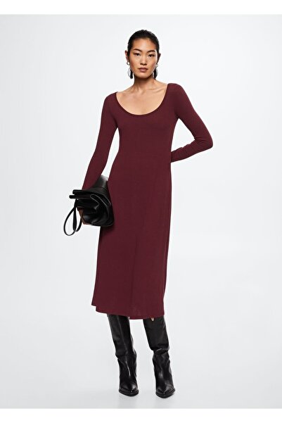 MANGO Woman Lastikli Midi Boy Elbise