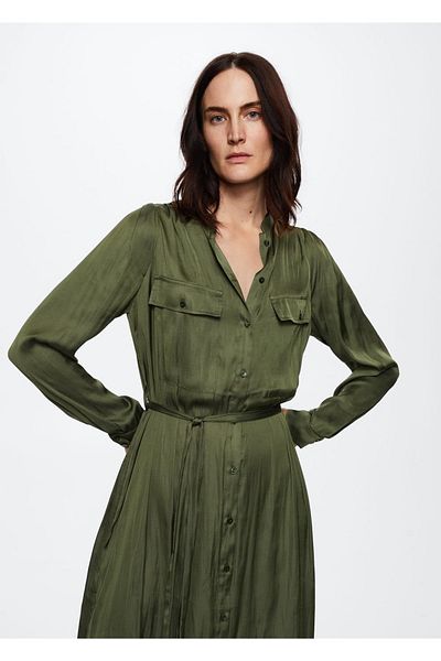 MANGO Woman Σατέν πουκάμισο φόρεμα