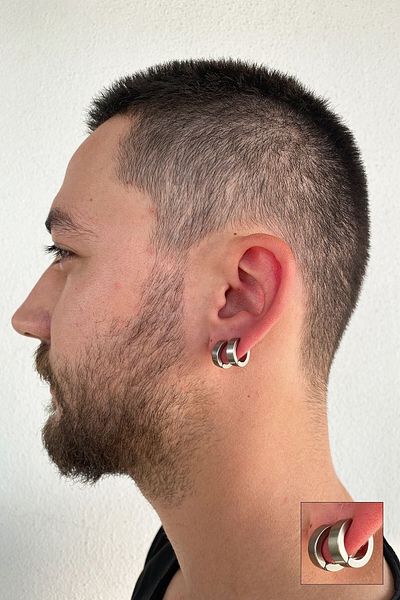 FUDER Unisex Silver Colored Compressed Hoop Earrings - Pair Set