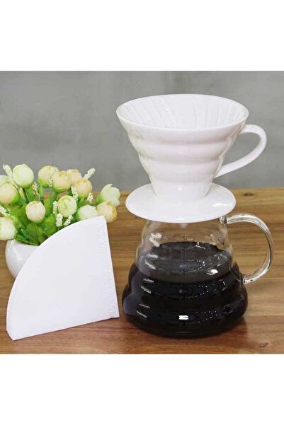 Epinox V60 02 Seramik Kahve Demleme Aparatı Beyaz (SICAK DEMLEME, FİLTRE KAHVE, PROFESYONEL KAHVE APARATI)