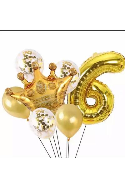 DÜVENCİ TİCARET Gold 6 Year Old King Crown Foil Balloon Set