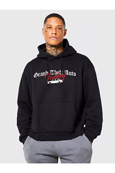 YUVEST Hanorac cu glugă cu imprimeu Blackrock unisex oversize Gta Tr