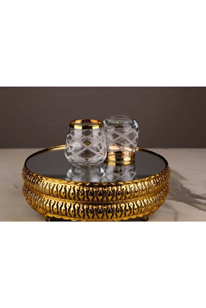 P H Panayır Home Mini Coffee Glass with Gold Striped Cut Polo Decoration (Set of 6, 115 Cc)