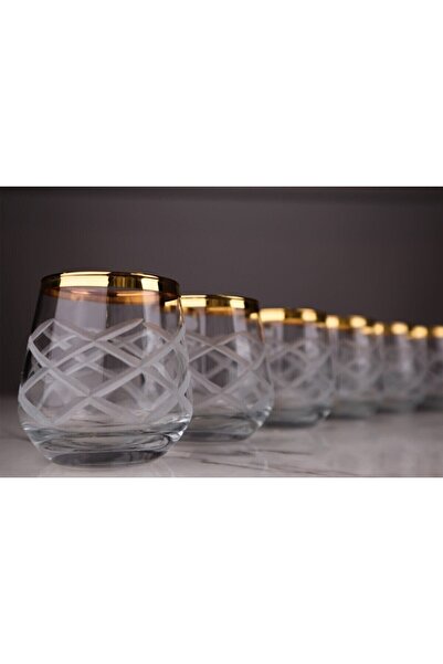 P H Panayır Home Mini Coffee Glass with Gold Striped Cut Polo Decoration (Set of 6, 115 Cc)