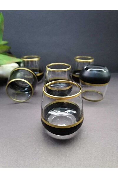 P H Panayır Home Lava Gold Black Striped Decorated Mini Coffee Glass (SET OF ...