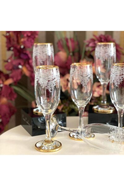 P H Panayır Home مجموعة من 6 أكواب تقديم زجاجية باللون البني، كأس ذهبي مذهّب