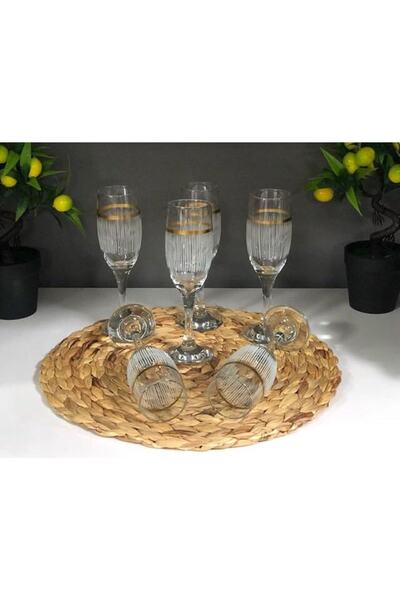 P H Panayır Home Paşabahçe Altın Yaldızlı 6 Kişilik Kahve Yanı Cam Su Bardağı...