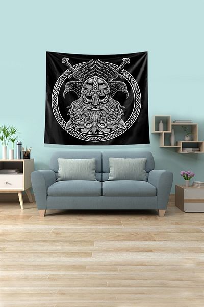 on the clouds Tapiserie de perete din țesătură din catifea rezistentă la pete, zeu viking negru