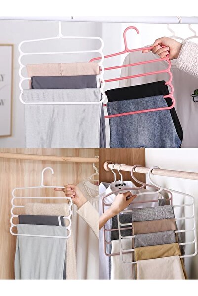 Genel Markalar 4 Adet Preminyum 4 Katlı Aksı Çok Amaçlı Dolap Organizatör Pantolon Askısı Havlu Şal Askısı