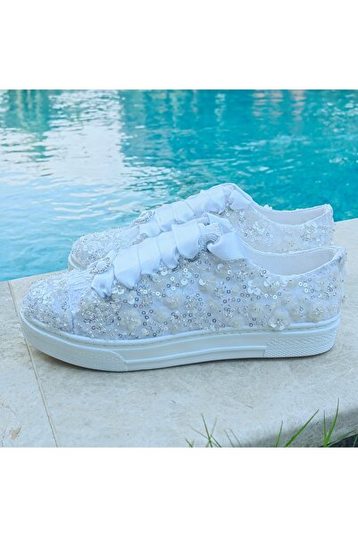 Ayakkabı Tutkusu Stilo ® Gelin Ayakkabısı Parıltı Düz Taban Rahat Hafif Şık Spor Gelin Ayakkabısı Işıltılı Gelin Ayakkabısı