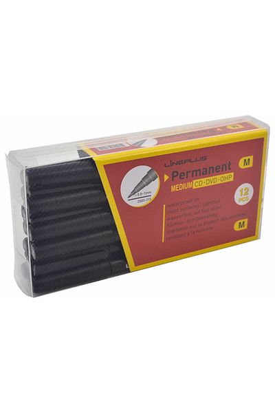 Lineplus Acetate Cd Permanent Pen with M Nib Black 12 Pieces (1 Pack)
