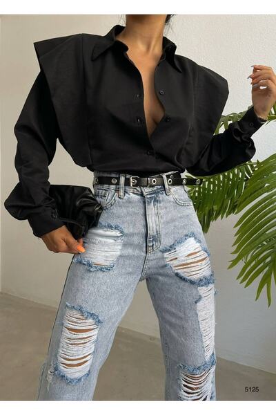 Çnru Omuz Detaylı Rahat Kalıp Uzun Kol Gömlek