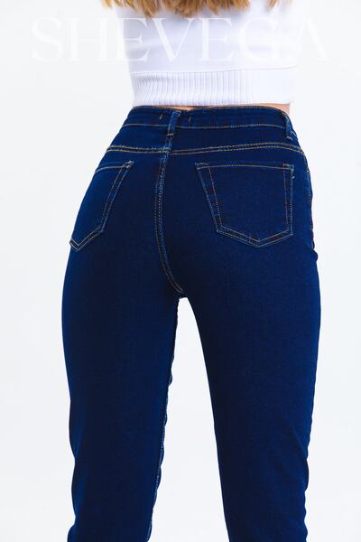 SHEVEGA Navy Blue High Waist Lycra Mom Jean