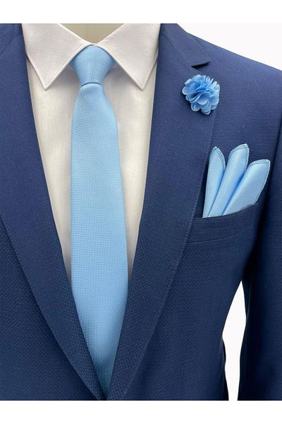 Brianze Baby Blue Tie Handkerchief Collar Flower Set