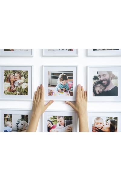 Clicksy Kişiye Özel 3'lü Duvara Yapıştırılabilir Dekoratif Kare Beyaz Renk Fotoğraf Çerçeve Seti