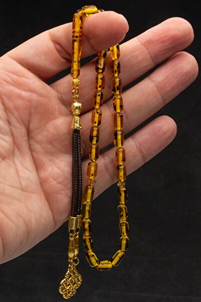 OTTOTESBİH Erkek Hediyelik Kapsül Kesim Fosilli Toz Kehribar Tesbih