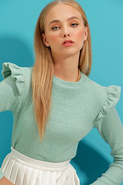 Trend Alaçatı Stili Pullover - Grün - Figurbetont