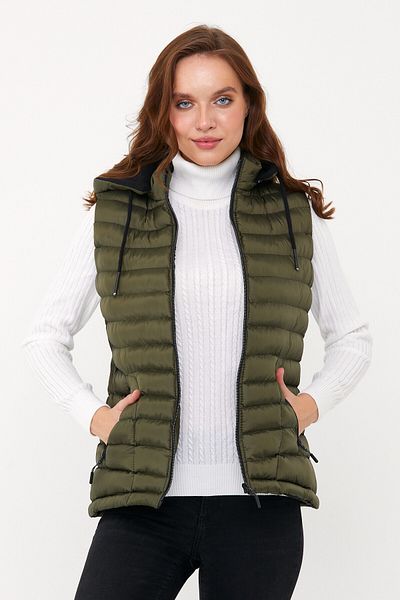 DYNAMO Γυναικείο γιλέκο χακί Plus Size Puffer με κουκούλα φλις