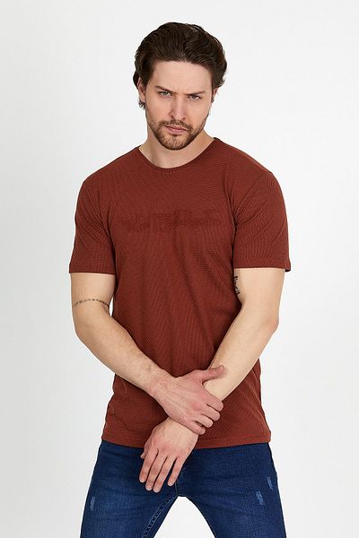 DYNAMO Tricou Tile pentru bărbați, cu decolteu rotund, cu detaliu de broderie