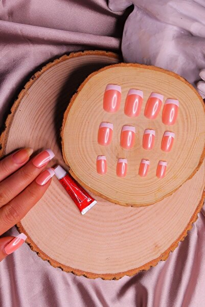 MUJGAN 12'li Koyu Pembe French Küt Takma Tırnak T27