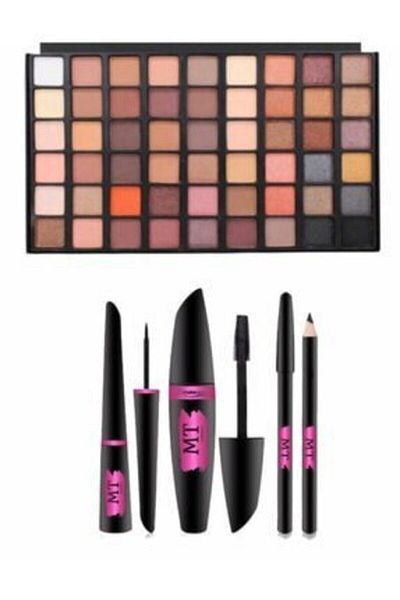 Makeuptime Cherry 54 Pieces Eyeshadow Palette and 3 Pieces Rimel and Eyeliner Eye Pencil Set