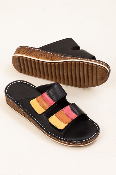 Adım Adım Women's Black Genuine Leather Orthopedic Slippers