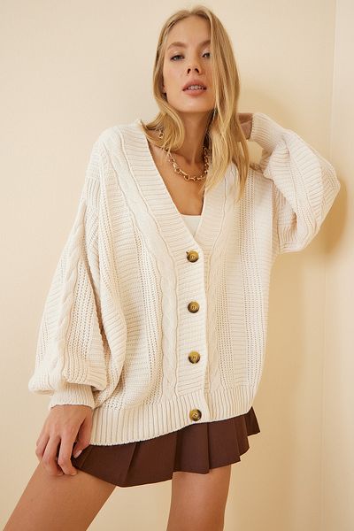 Happiness İstanbul Strickjacke - Beige - Regular Fit