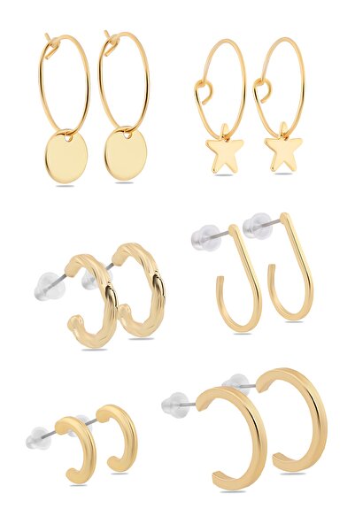 Ervalina 6 Çift Yıldız Ve Daire Figürlü Tasarım Küpe