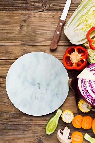 enc home Beyaz Mermer Desenli Kesme Tahtası Ve Sunum Tepsisi