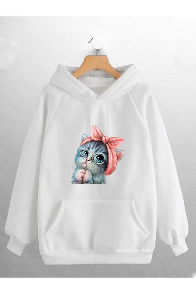 CANDEL Φούτερ Unisex με κουκούλα Cute Kitten με στάμπα