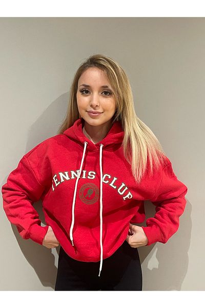 so much Women's Hooded Tennis Club Printed Sweatshirt