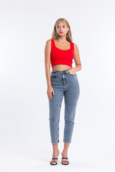 SHEVEGA Anthracite High Waist Lycra Mom Jean