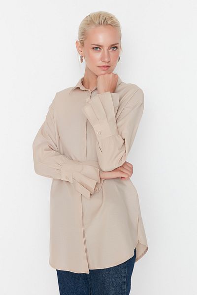 Trendyol Modest Detailní tkaná košile Stone Pleat Thick Cuff TCTAW23TG00031