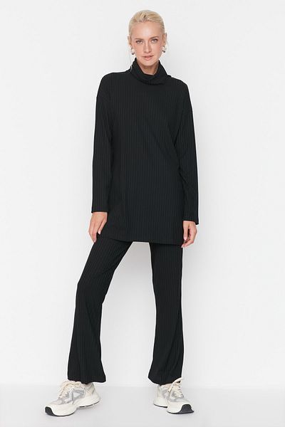 Trendyol Modest Black Turtleneck Tunic-Pants Knitted Set TCTAW23US00126