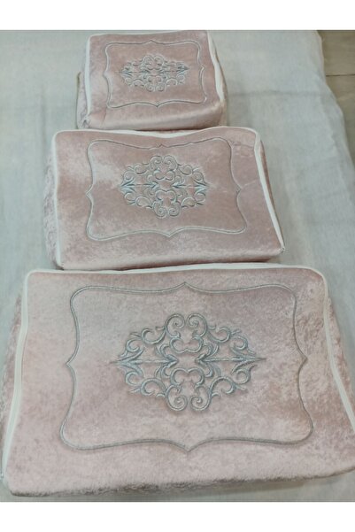 Yarençeyiz Çeyizlik Kadife Gold Işlemeli 3`lü Bohça Nişan Gelin Damat Hurcu