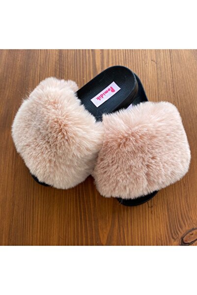 Pomidik Women's Soft Pink Soft Loose Furry Single Strap Summer Slippers