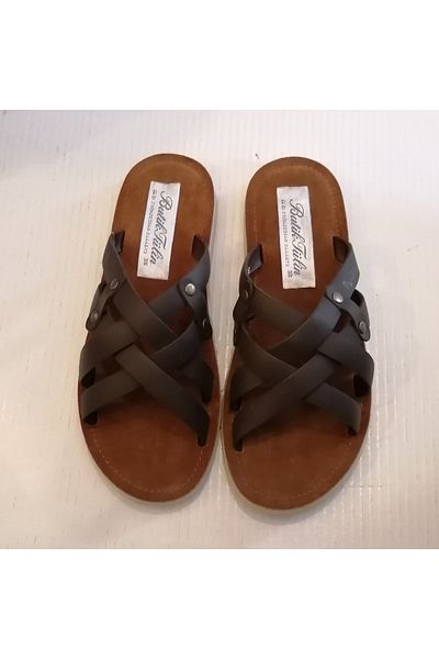 Butik Tülin شبشب من الجلد الطبيعي المحروق من جلد الغزال البني المرن بنعل إيفا مزدوج متقاطع للجنسين