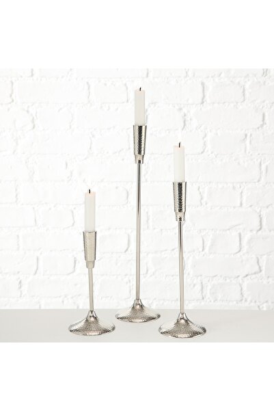 BOLTZE HOME 3'lü Gümüş Yuvarlak Mumluk 21cm-31cm-41cm Seti