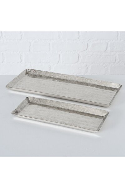 BOLTZE HOME 2'li Gümüş Dekoratif Tepsi 13cm-17cm Seti