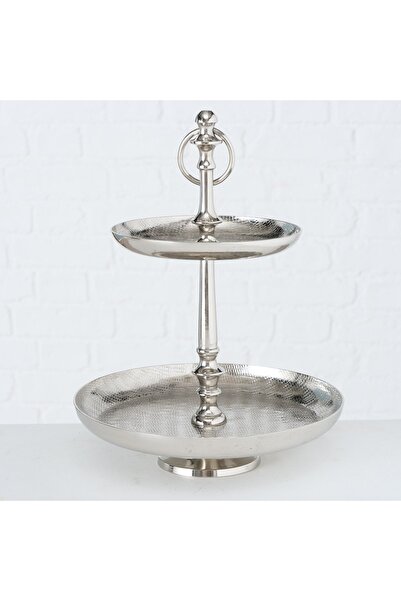 BOLTZE HOME Parlak Gümüş Dekoratif Raflı Stand 30cm