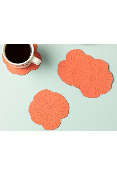 English Home Blossom Suni Deri 4'lü Bardak Altlığı 10 Cm Açık Pembe