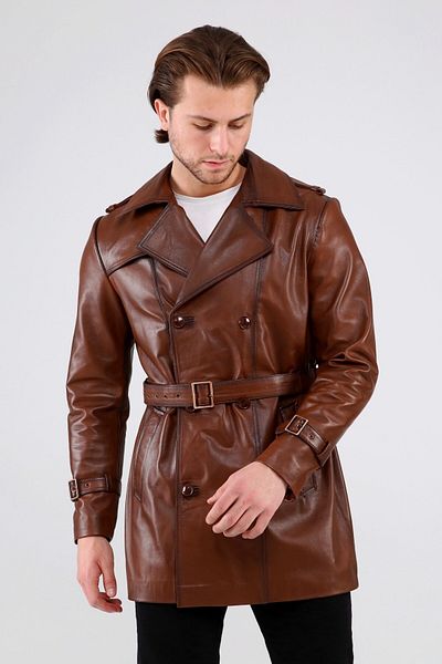 CE-YIL DERİ ÜRÜNLERİ Men's Genuine Leather Trench Coat