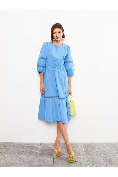 LC Waikiki Ύφασμα Poplin - Γυναικείο φόρεμα με κέντημα με λαιμόκοψη με μπαλόνι