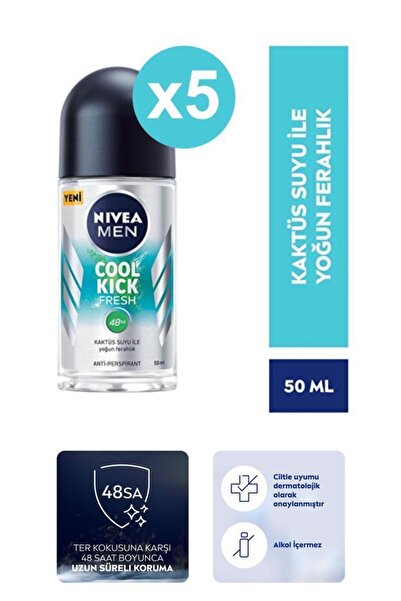 NIVEA Men Cool Kick Fresh Erkek Roll-on 50ml X5