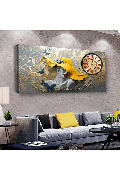 Zevahir Mobilya Dekorasyon Heykel 100 X 50 Cm Saatli Kanvas Tablo